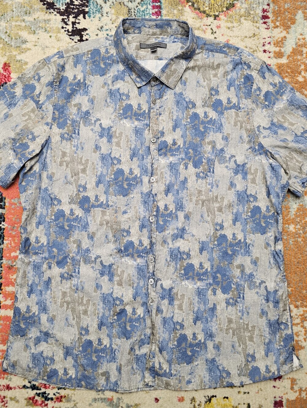 JOHN VARVATOS Men’s Size 2XL XXL Sleeve Blue Button Down Shirt